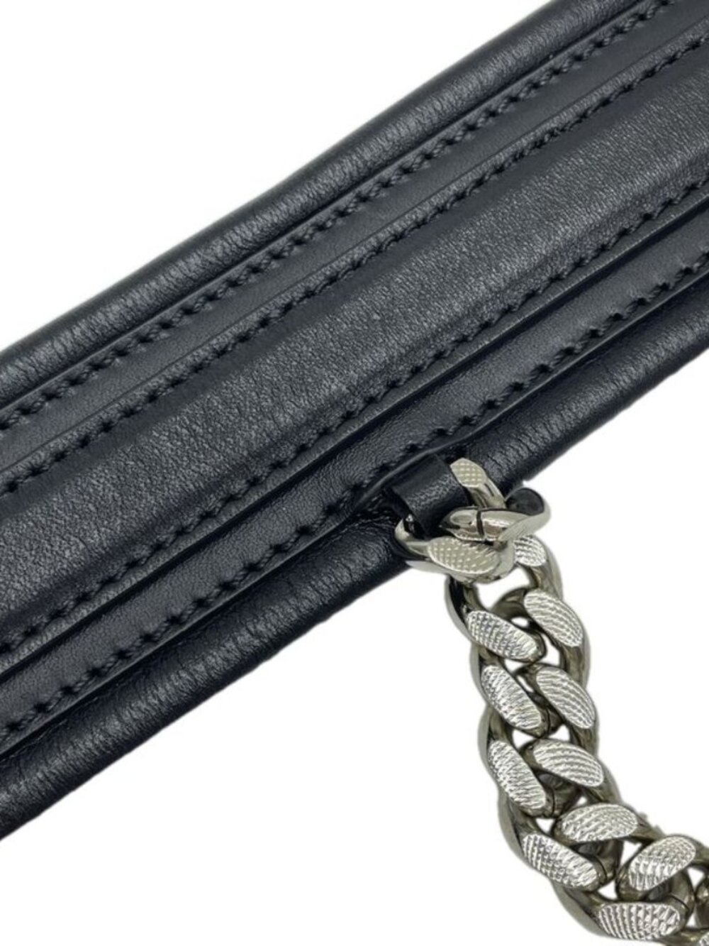 Gucci Interlocking Chain Belt Choker Black Leather Silver - Picture 7 of 10